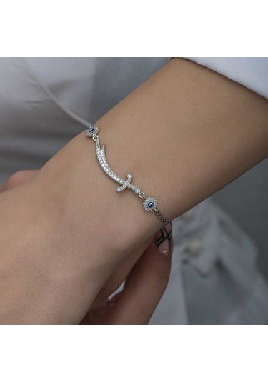 Blackcraft 925 Ayar Gümüş Nazarlı Zülfikar Kılıcı Kadın Bileklik