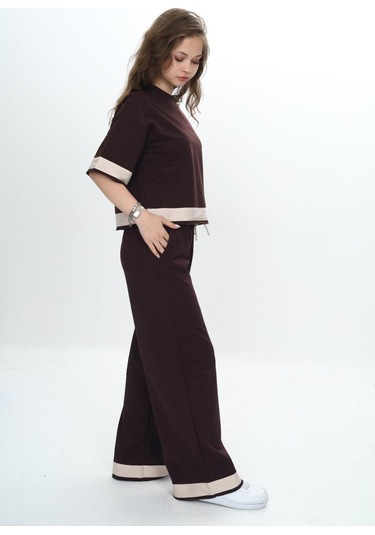 Kız Çocuk %100 Pamuk Kısa Kollu Garnili Truvakar Kol 2 İplik Alt&üst Eşofman Takımı-285-eşt-0011 Kahverengi