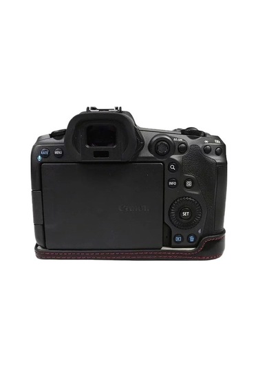Pazly Canon Eos R5/r6/r62 Pu Deri Kamera Alt Kasa Pil Açma Tasarımlı Flanel Astarlı Yarım Kapak - Siyah