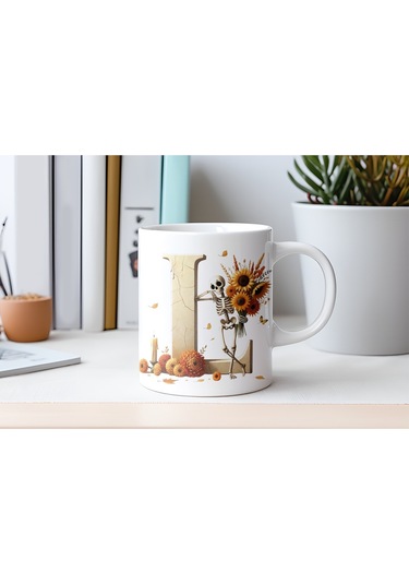 L Harfi Pembe Kareli Kalpli Göz Emojili Kupa Bardak Eğlenceli Kareli Tasarım Kahve Çay Kupası Beyaz