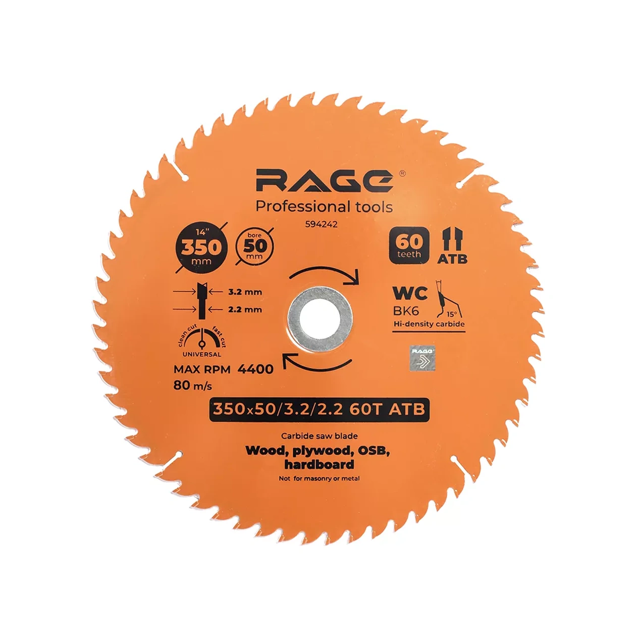 Rage Evrensel Testere Diski 350mm Z60 50+30 Bağlantı 171128758