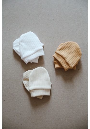 3lü Hardal-krem-beyaz Yenidoğan Eldiven Set Model 1 Çok Renkli