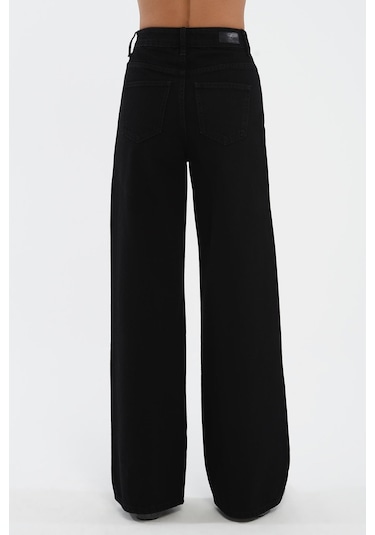 Cross Jeans Weslie Yüksek Bel Fermuarlı Wideleg Fit Jean Kadın Pantolon - Siyah  C 4530-076 Siyah