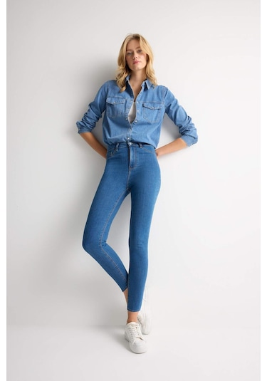 DeFacto -  Jegging Yüksek Bel Bilek Boy Dar Paça Basıc Jean Pantolon B7498AX24SP Mavi