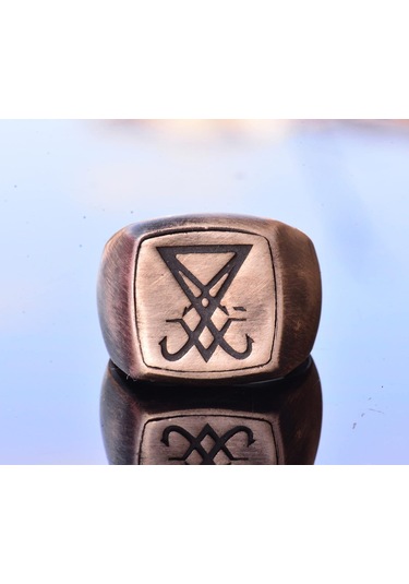 El Yapımı 925 Ayar Gümüş Erkek Yüzük Lucifer Amblemi İle Gümüş