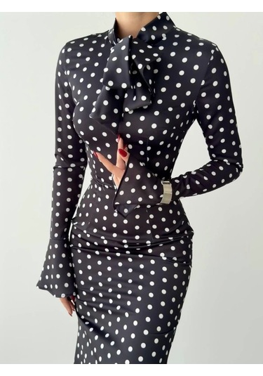 Potenza Puantiyeli Elbise Puanti Ye Siyah