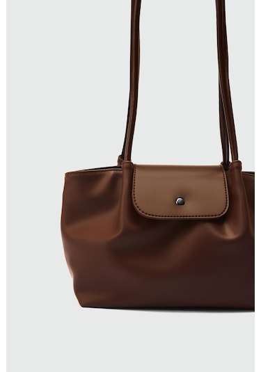 Lior Kapaklı Omuz Çanta Fındık Kabuğu Kahverengi - Altın