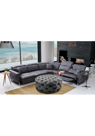 Yuvarlak Chester Model Kapitoneli Oval Orta Puf- Modern Puf Gri