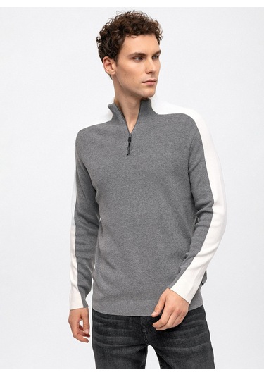 Dik Yaka Regular Fit Düz Gri Erkek Kazak B33w40029 001