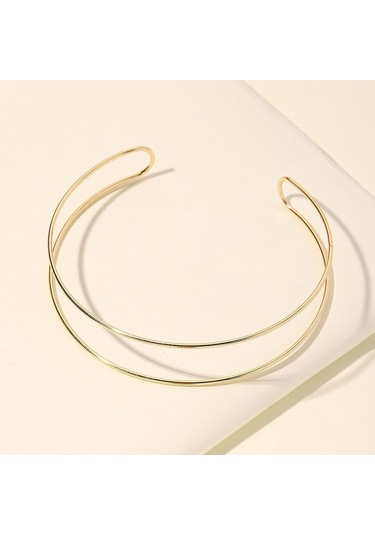 Soulader İki Sıra Metal Zincirli Sert Yaka Stili Choker Gerdanlık Kadınlar İçin Altın Renk Tork Kolye Takı Aksesuar Çok REnkli