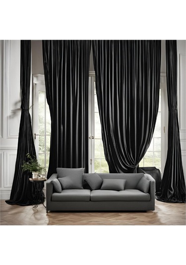 Devrim Olivya Tekstil Lüks 1. Sınıf Siyah Blackout Fon Perde Özel Dikim, Işık Geçirmez & Ekstraforlu Karartma Siyah