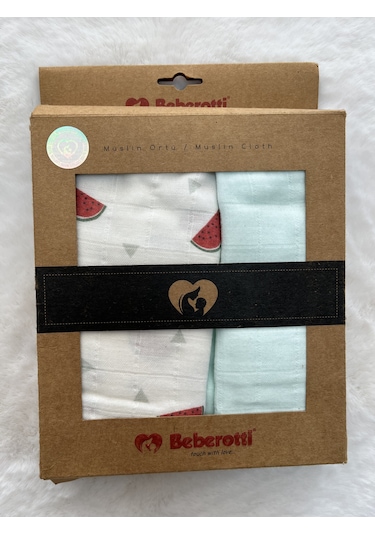 103 Karpuz 2'li Müslin Battaniye Ekru-yeşil Ekru