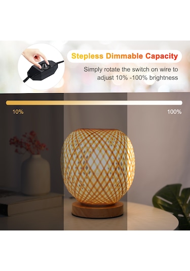 Neoglint Kahverengi Başucu Lambası Yatak Odası Rahat Bambu Dokuma Lamba Diğer