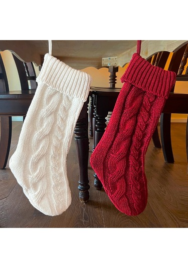 Soulader El İşi Örgü Noel Çorap Süsleri, Dekoratif Askılı Duvar Ve Kapı Süsleme Seti Kırmızı