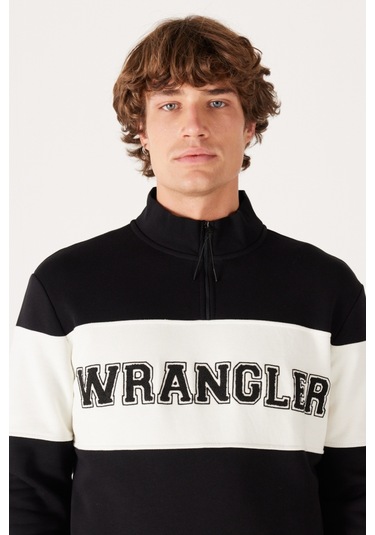 Wrangler Regular Fit Normal Kesim Pamuk İçi Polarlı Dik Yaka Siyah Sweatshirt - W232526 001