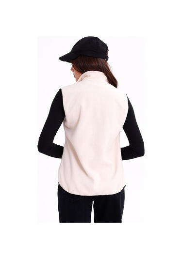 Monox Kadın Slim Fit Tam Fermuarlı Polar Yelek Bej