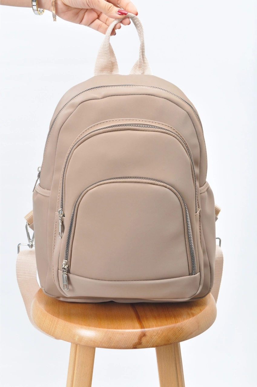 Tezzgelsin Unısex Su Geçirmez Saten Suni Deri Günlük Kullanım Sırt Çantası Vizon