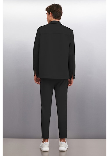 DERIAN Erkek Comfort Fit 2 Cepli Çıt Çıt Düğmeli Siyah Gömlek