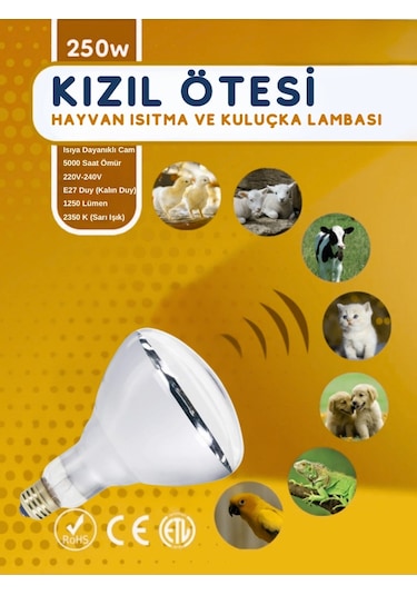 8 Adet 250w Kızılötesi İnfrared Isıtıcılı Hayvan Isıtma Ve Kuluçka Lambası Sarı Işık E27 Kalın Duy