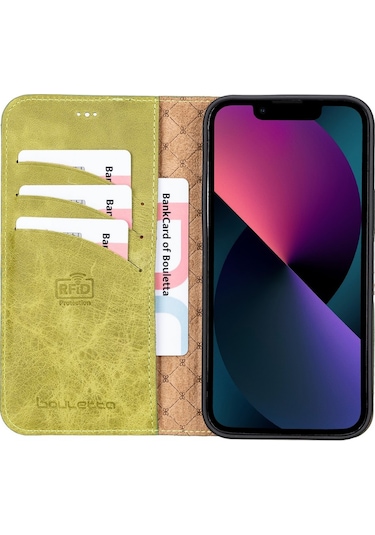 Bouletta Apple Uyumlu iPhone 13 Pro Max Deri Cüzdanlı Kılıf Tn19 Yeşil