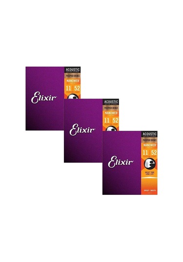 3 Takım Elixir Nanoweb Elektro Gitar Telleri Bariton Akustik Gitar Telleri 11002 11027 11052 16002 16027 16052 12002 12052 Mor 22.5 24.5 17.9mm