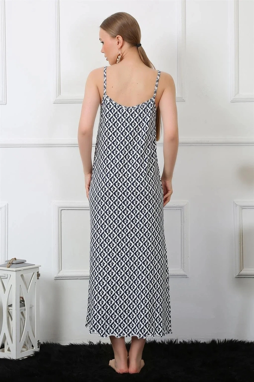 Moda Kadın İp Askılı Uzun Gecelik Lacivert Lacivert