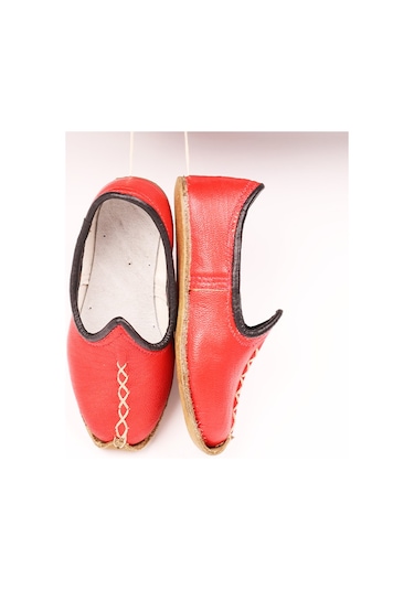 El Yapımı Hakiki Deri Çocuk Yöresel Yemeni Çarık Kırmızı