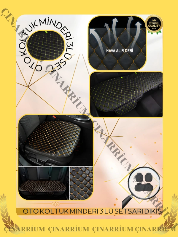Nissan Gtr R35 2009 Ve Sonrası Ön Ve Arka Takım Koltuk Minderi Kılıf Siyah Suni Deri Sarı Dikişli