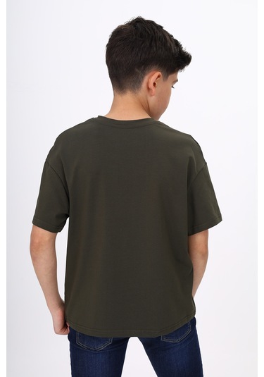 Toontoy Erkek Çocuk Palmiye Ağaç Baskılı Tişört Haki