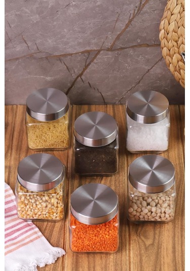 Atbyhome Metal Kapaklı 6'lı Borosilikat Cam Kavanoz Baharatlık 570 ML