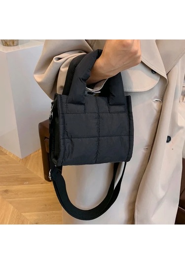 Elmpaly Siyah Hafif Polyester Quilted Desenli Çok Bölmeli Sırt Çantası Kadın Günlük Seyahat El Çantası Siyah