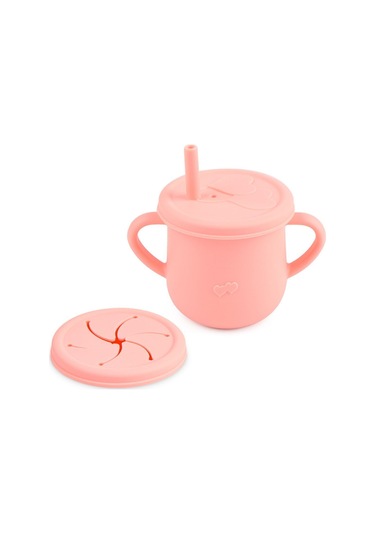 Jojobebek Silikon Vakumlu Kase, Silikon Çatal-kaşık, Silikon Pipetli Bardak, Çerez Kapağı, Önlük / Pembe