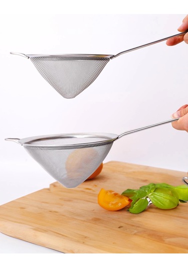 Saplı Tel Süzgeç 10 Cm Paslanmaz Çelik Konik Mutfak Süzgeci Çok Renkli