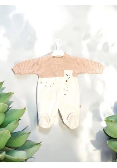 Kız Bebek Kışlık Ayıcık Desenli Tulum-15070 Ekru