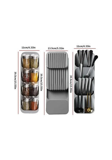 Geeroyoo 8 Bölmeli Baharat Saklama Kabı, Kaymaz Tabanlı, Dayanıklı Polimer-kum Kompozit, Gri Renk Gri