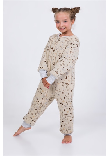 Kız Erkek Çocuk Kalın Elyaf Dolgulu Premium Kalite 2.5 Tog Desenli Uyku Tulumu Taş