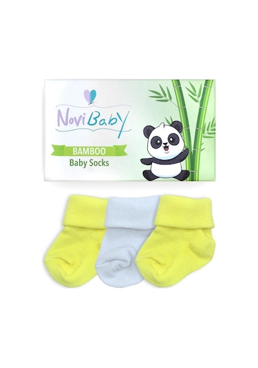 Novibaby 3'lü Bambu Yenidoğan Bebek Çorabı I Flower I 0-6 ay "Karışık Renkli"