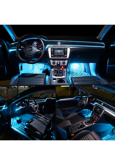 Uygulama Ses Kontrolü Ile Araba Iç Neon Rgb Led Ortam Işığı Fiber Optik Kit Usb 5m 4 İn 1 1 Piece Set