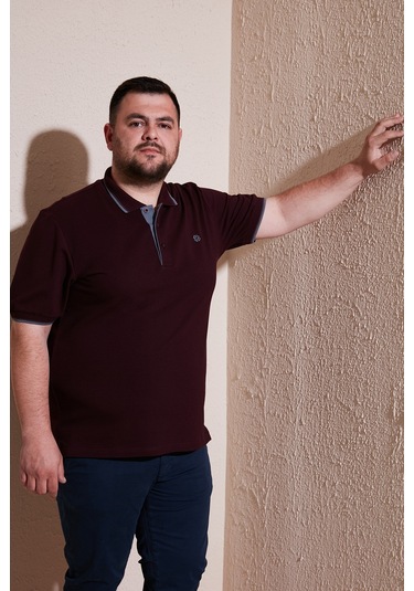 Buratti Büyük Beden Pamuklu Regular Fit Erkek Polo Yaka T Shirt 5902118B Vişne