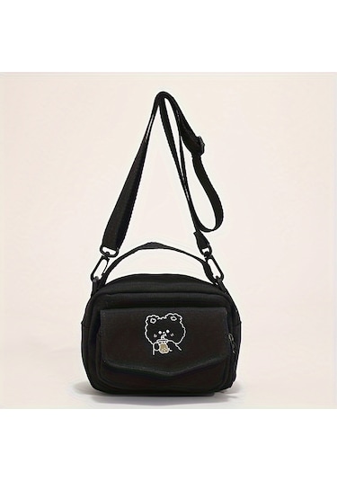 Minimalist Moda Günlük Omuz Çantası, Mini Sevimli Hayvan Desenli Çapraz Çanta Siyah