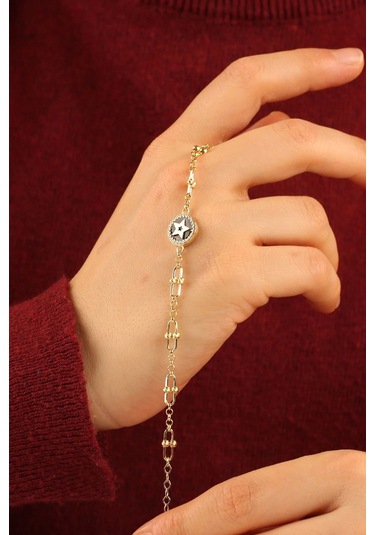 Çgk Çiğdem Gürel Kuyumculuk Mineli Yıldız Ataç Zincir Altın Bileklik Çok Renkli