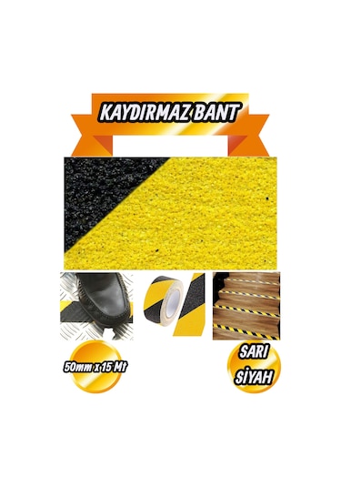 Kaydırmaz Zemin Bandı Sarı-siyah 50mmx15mt - Bant