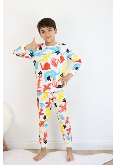 Erkek Çocuk Baskılı İnterlok Kumaş Uzun Kollu Pijama Takımı 001