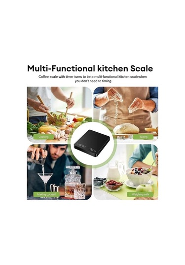 Novahub Zamanlayıcı Dijital Kahve Terazisi, Led Ekran, Espresso, 3 Kg Maks. Ağırlık, 0.1 G Hassasiyet, Usb Şarj, Mutfak Terazisi Siyah