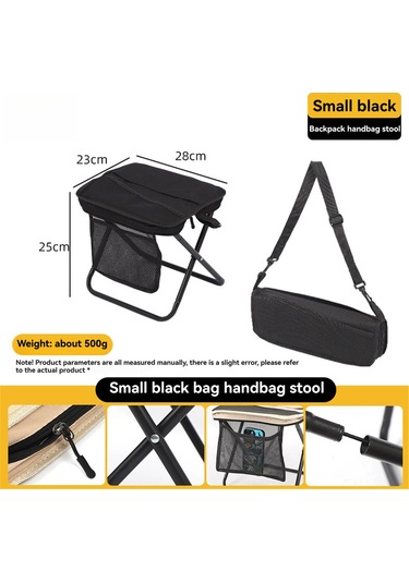 Moveevo Küçük Siyah Taşınabilir Dış Mekan Sandalyesi - Çanta Şeklinde Katlanır, X-şekilli Dayanaklı, Camping-balıkçılık İçin 500g Hafif Siyah