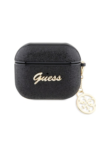 Airpods 3. Nesil Uyumlu Kılıf Guess Glitter 4g Charm Exclusive Tasarım Siyah