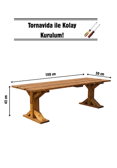 Masif Ahşap Bank Mutfak Bankı Bench 100cm 30cm Cevız Renk Kahverengi