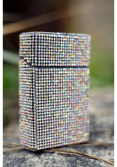 Nesgıft Kadın Neon Swarovski Pembe Janjan Taşlı Ince Uzun Sigara Kutusu