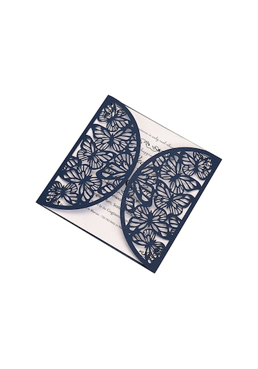 Kosona 10'lu Mavi Perl Kağıt Davetiye Seti - Evlilik, Doğum Günü, Toplantı İçin - Gövde + İç Kart - Güzellikli Çiçek Desenli