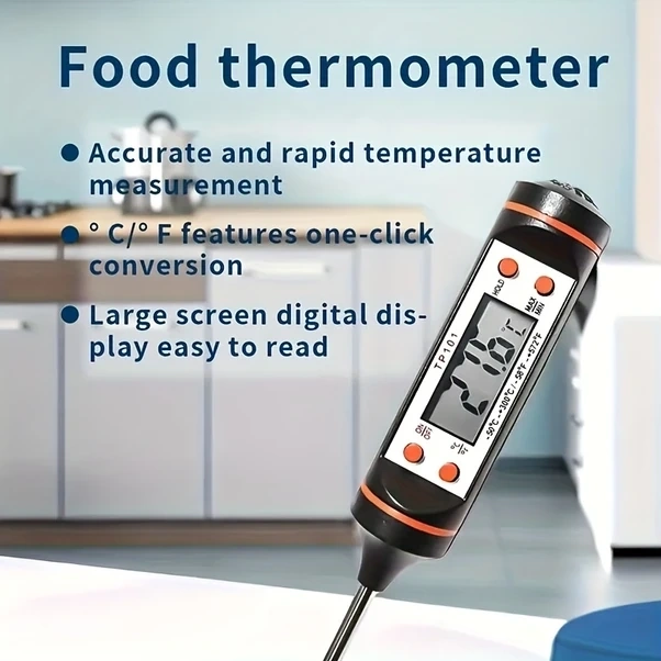 Trendooze Sunshine022 Beyaz Paslanmaz Çelik Prob Anlık Okuma Dijital Yemek Termometresi Ev, Restoran, Barbekü Kullanımı